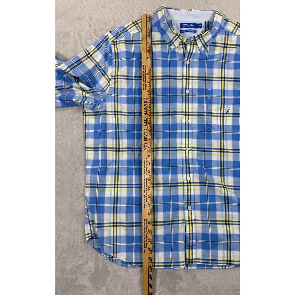 NWT Nautica Blue Sail Men XXL Blue Plaid Button Down Shirt Classic Fit Stretch C - Picture 5 of 8